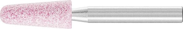 Piatră de șlefuit conică, corindon roșu AR, duritate 0, coadă 6mm, 10x25mm, granulație 46, PFERD