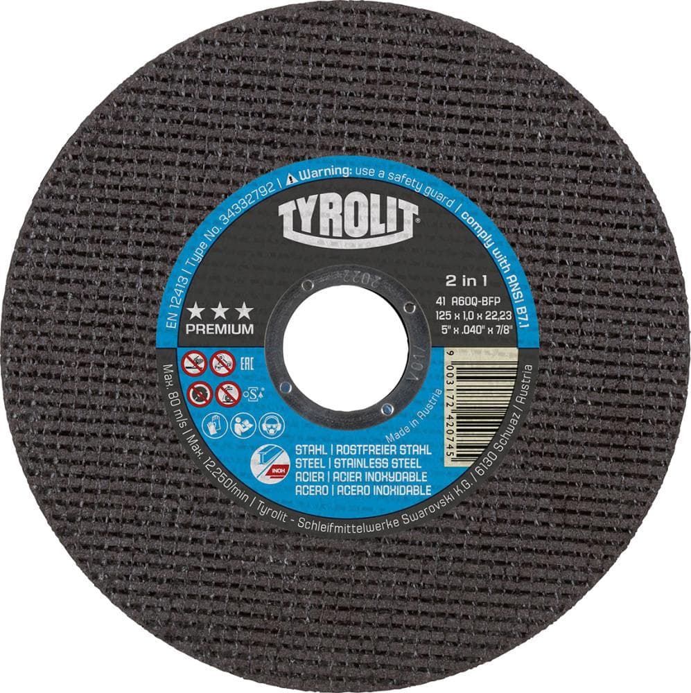 Disc de debitat PREMIUM pentru oțel și inox, 125x1.0 mm, drept, TYROLIT