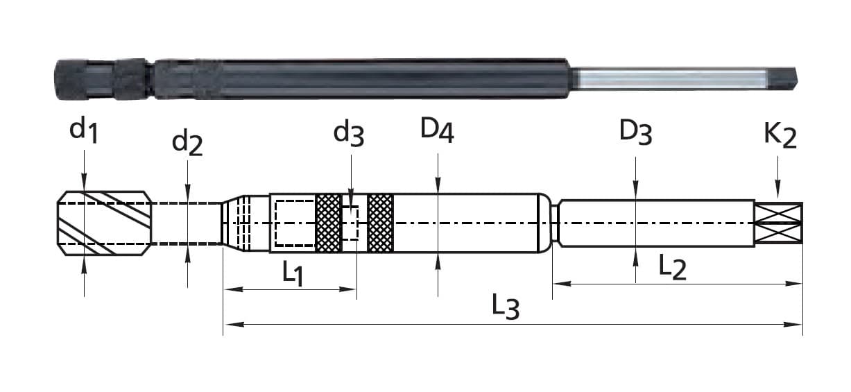 Prelungitor pentru tarozi, M3-M2.6, K2 4.9mm, 130mm, FORTIS