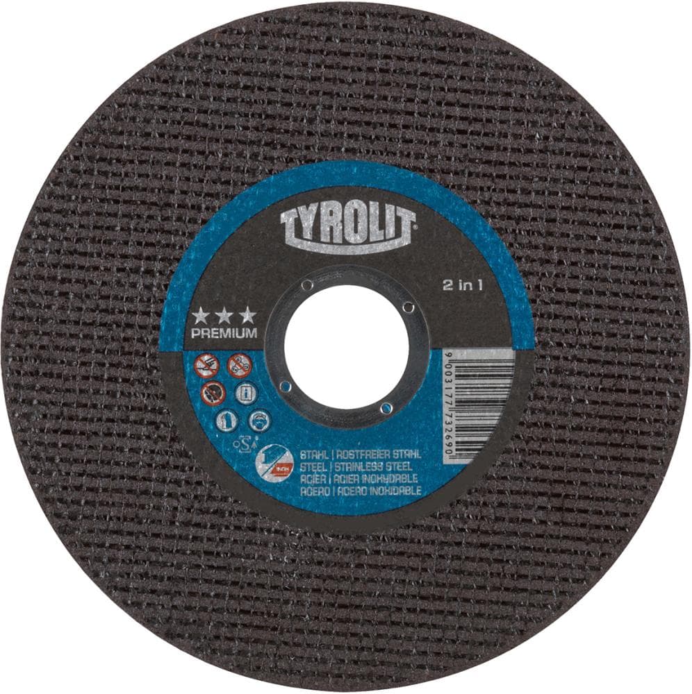 Discuri de tăiere 2în1 PREMIUM125 x 1,6 mm, drepte, pentru oțel și inox, TYROLIT
