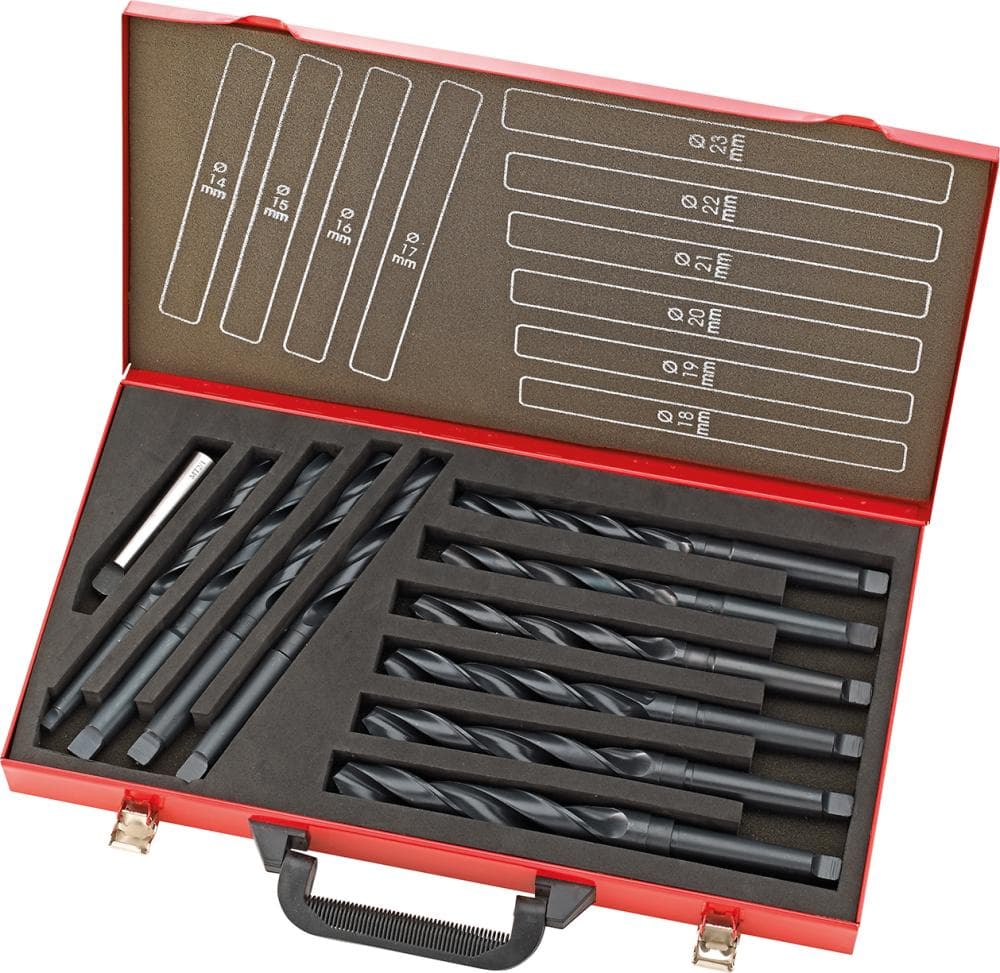 Set burghie HSS rulate DIN 345, coadă conică Morse 14-23mm, increment 1mm, 10 bucăți, FORTIS