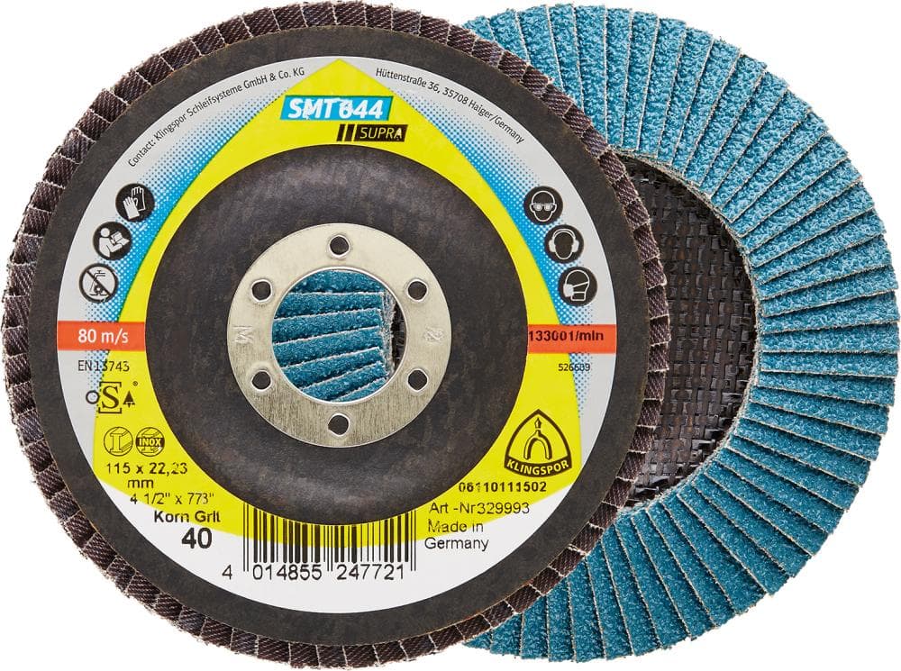Disc lamelar curbat pentru oțel și inox, 115 mm, granulație 40, zirconiu-corindon, KLINGSPOR