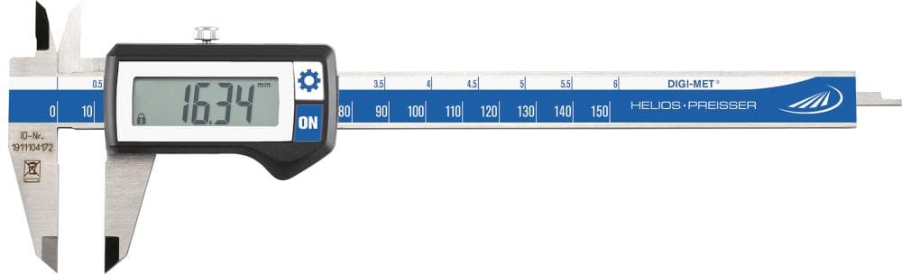 Subler digital HELIOS PREISSER, 150 mm, vârf 40 mm, citire 0,01 mm, inox, tijă de adâncime rotundă, DIN 862
