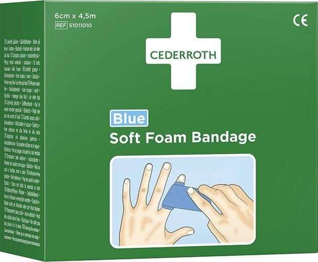 Pansament din spumă moale, albastru, 6 cm x 4,5 m, CEDERROTH