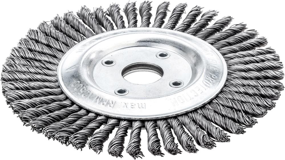 Perie de sârmă din oțel, rotundă, îngustă, diam. 115 mm, sârmă 0,5 mm răsucită, prindere 22,23 mm, Lessmann