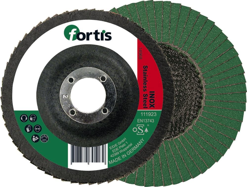 Disc lamelar abraziv curbat, 115 mm, granulație 40, pentru oțel și inox, FORTIS