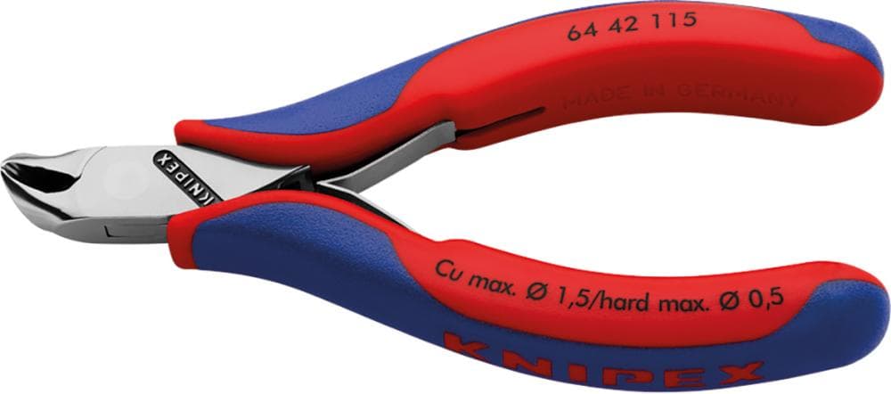Clește cu tăiș frontal pentru electroniști, 115 mm, cap scurt, îndoit 27°, 64 42 115, KNIPEX