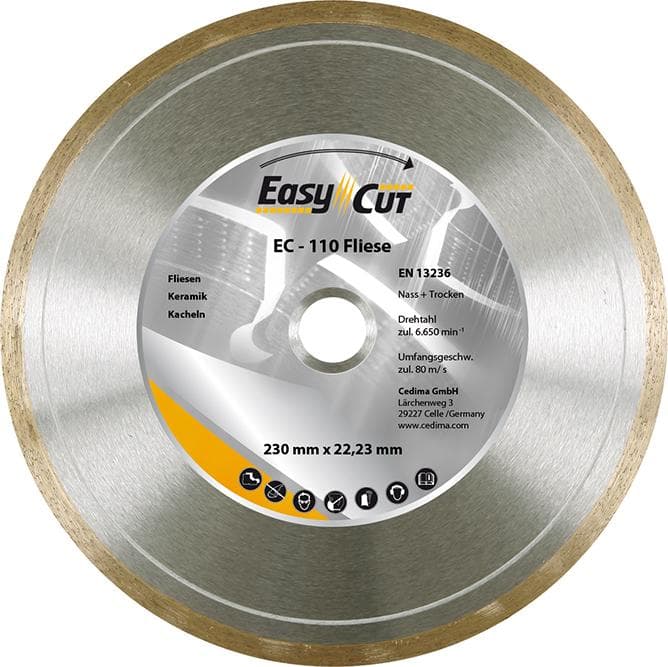 Disc de debitare diamantat EC-110 pentru gresie și faianță, 115x1,5 mm, margine închisă, CEDIMA