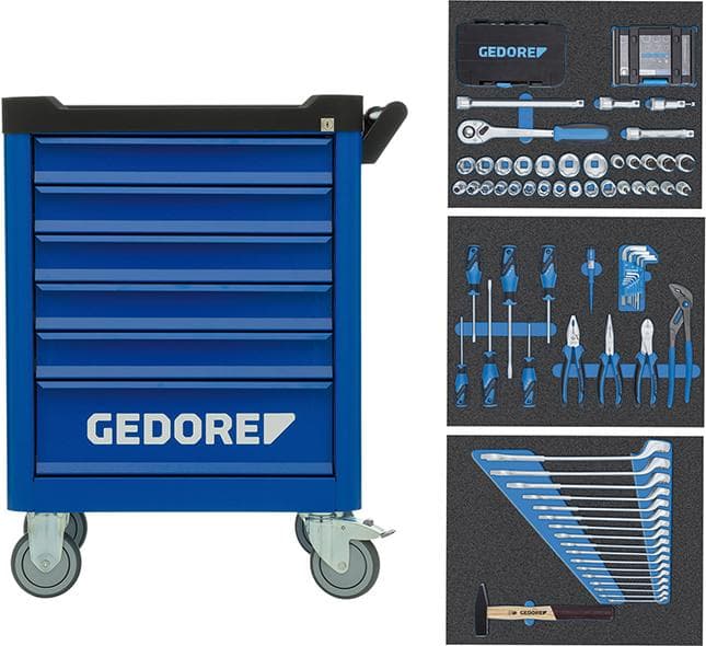 Dulap de scule mobil 625x510x903mm, 172 piese, 6 sertare, WSL-M-TS-172, GEDORE