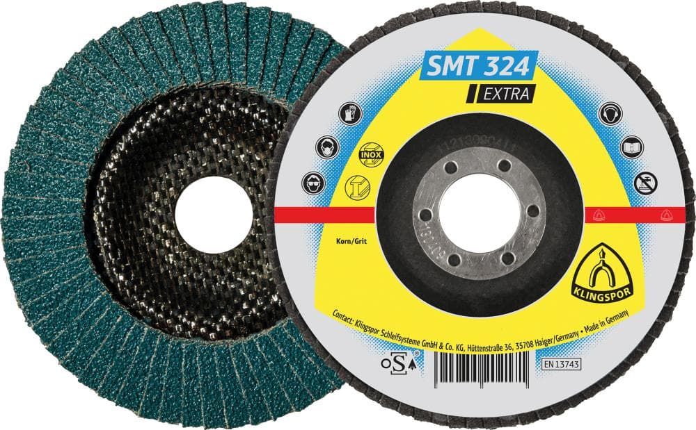 Disc lamelar pentru oțel și inox, 125 mm, drept, granulație 40, corindon-zirconiu, KLINGSPOR
