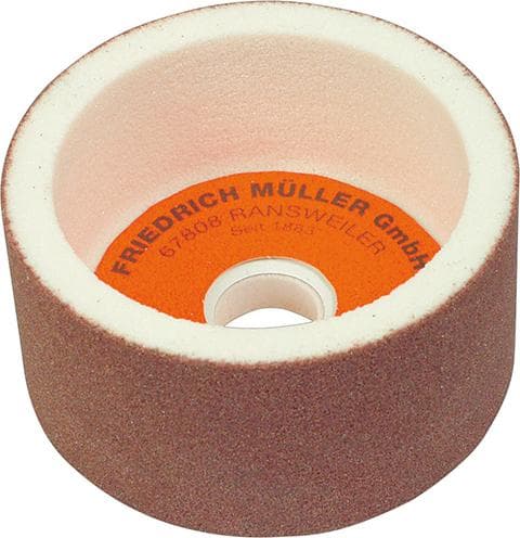 Piatră de rectificat tip oală, corindon nobil alb, granulație 80, 100x50 mm, gaură 20 mm, duritate K, Müller