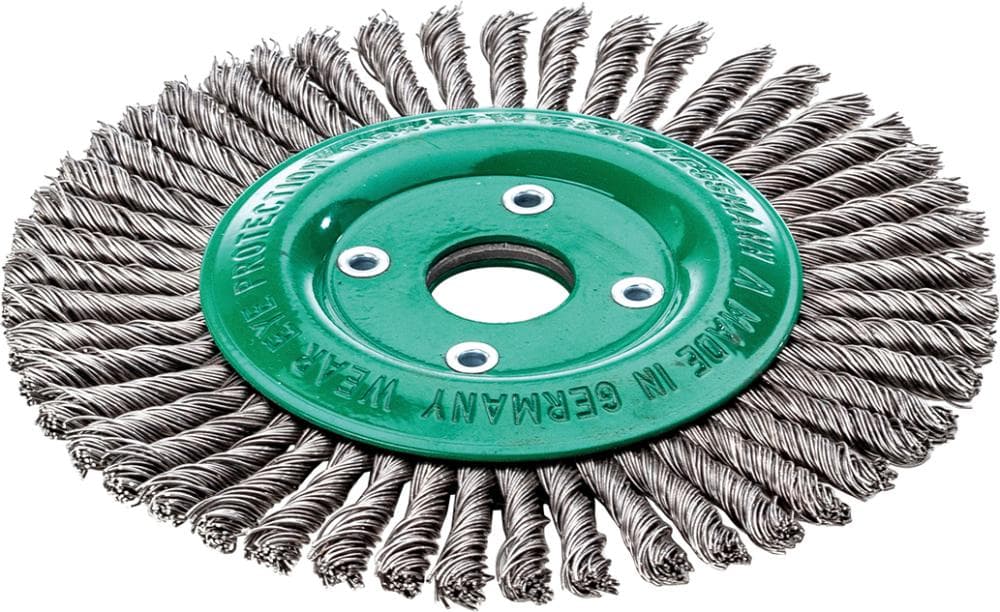 Perie de sârmă din inox, rotundă îngustă, diam.125mm, sârmă 0.5mm răsucită, prindere 22,23mm, Lessmann