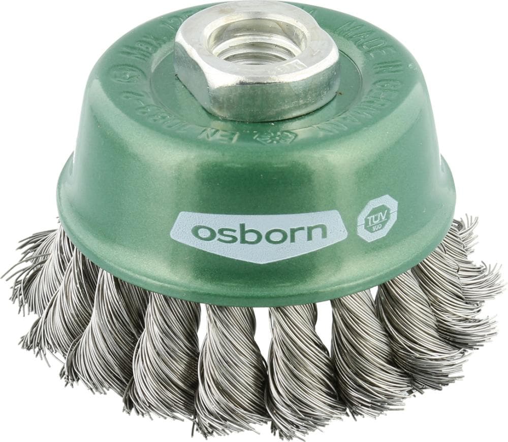 Perie de sârmă din inox, tip oală, diam. 65 mm, sârmă 0,35 mm răsucită, prindere M14x2,0, OSBORN