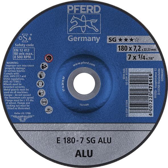 Disc de polizat SG ALU, curbat pentru aluminiu, 115x7,2 mm, PFERD