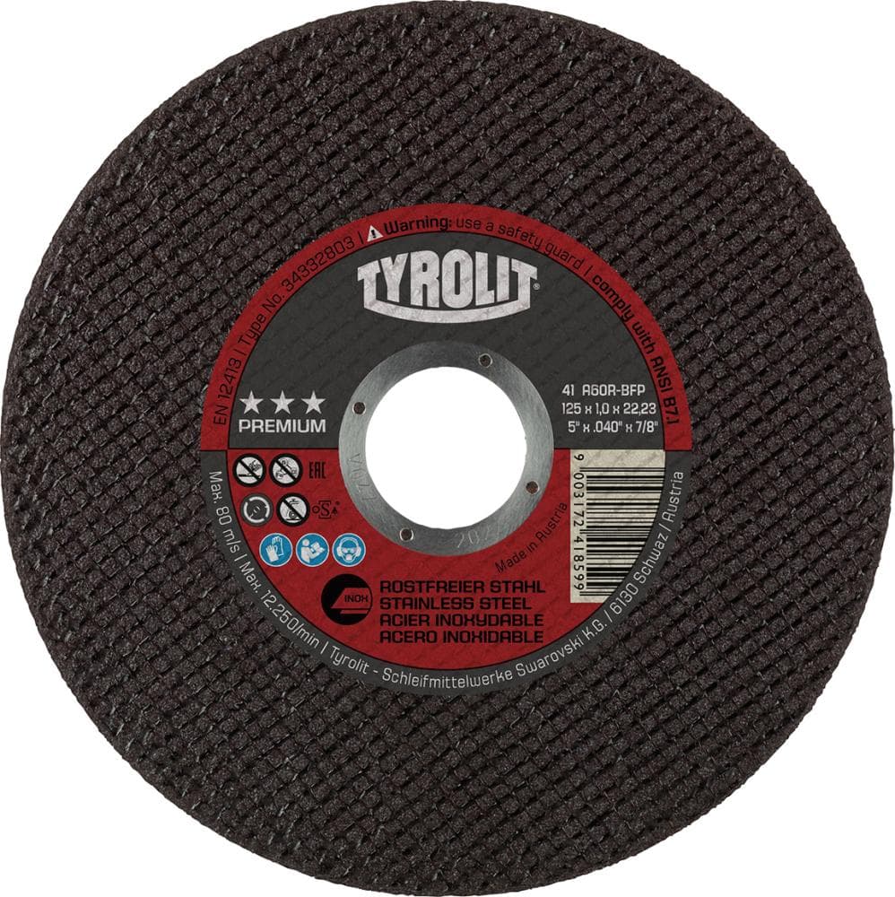 Disc de debitare PREMIUM*** pentru inox, 125x1.0 mm drept, Tyrolit