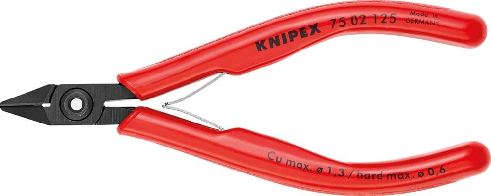 Clește cu tăiș lateral pentru electroniști, 125 mm, arc dublu, cu fațete, 75 02 125, KNIPEX