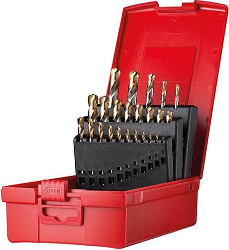 Set burghie elicoidale HSS, acoperite TiN, A022, Ø 1-10,5 mm, 24 buc, DIN 1897N, DORMER