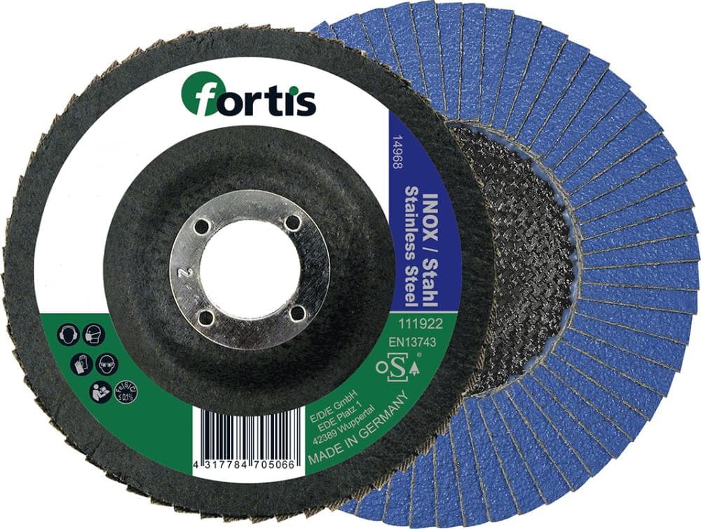 Disc lamelar abraziv pentru oțel și inox, 115 mm, drept, granulație 40, FORTIS