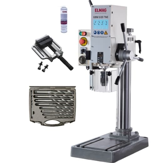 Mașină de găurit cu coloană și angrenaj GBM 3/25 TNE, 25 mm în oțel, MK3, 400 V, 900/650 W, cu accesorii, ELMAG