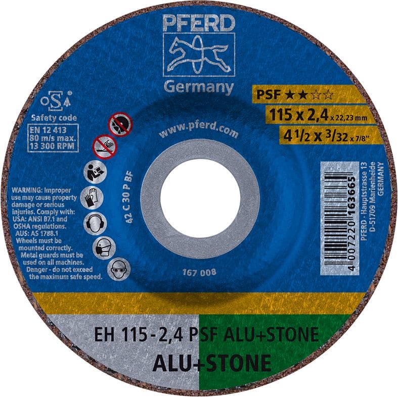 Disc de tăiere curbat pentru aluminiu și piatră, 115x2,4 mm, PFERD