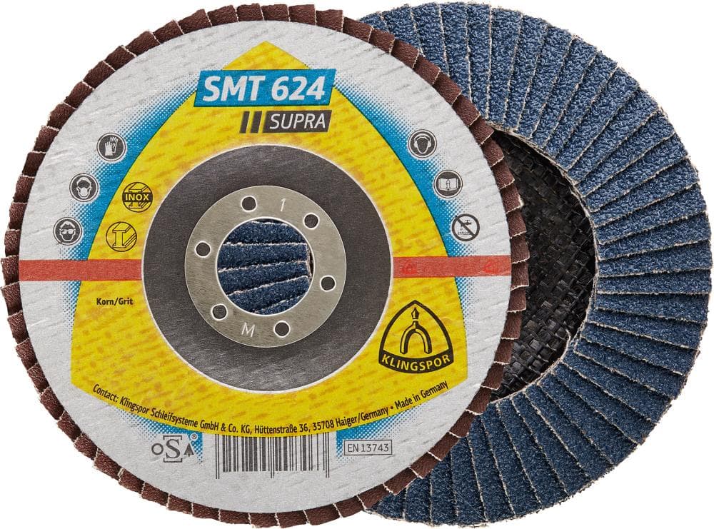 Disc lamelar pentru oțel și inox, 125 mm, curbat, granulație 40, zirconiu-corindon, KLINGSPOR