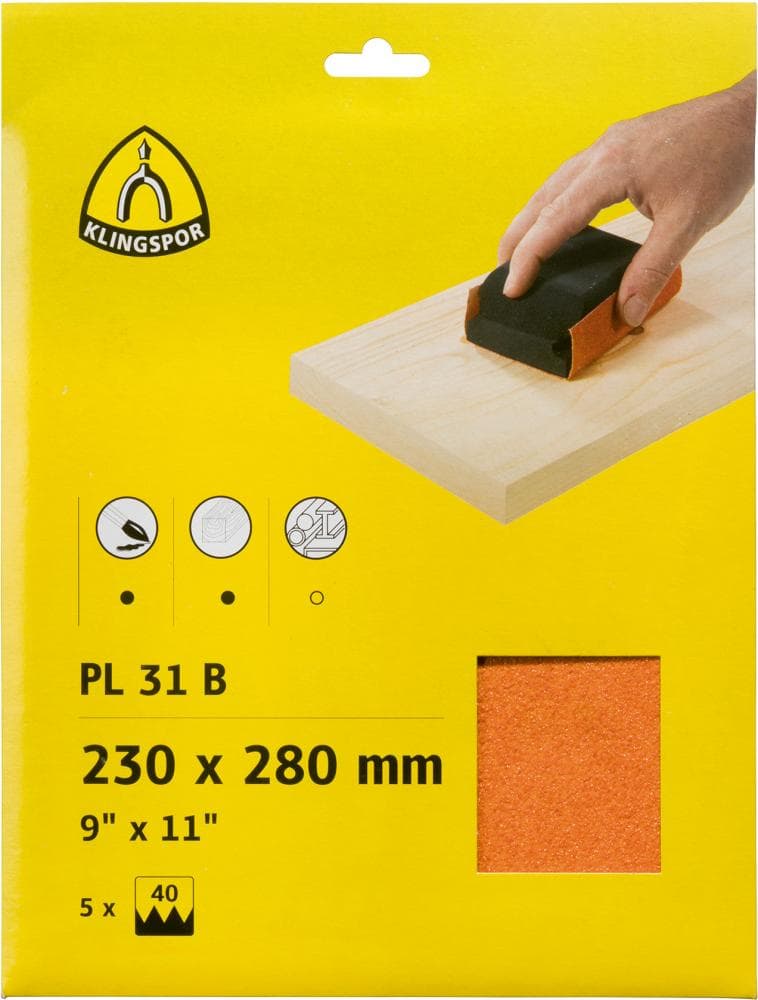 Coală abrazivă, suport hârtie, 230x280 mm, granulație 40, corindon, set 5 buc, KLINGSPOR