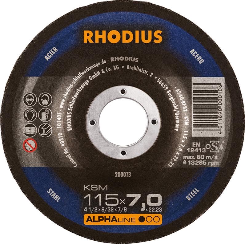 Disc de polizat pentru oțel, 115x7.0 mm, curbat, ALPHALINE, RHODIUS