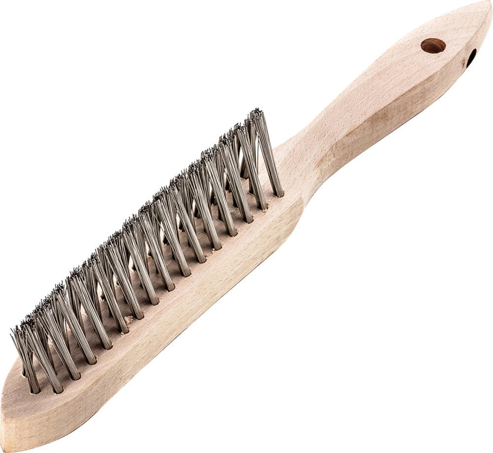 Perie de sârmă din inox V2A pentru cordoane de sudură, 3 rânduri, 35 mm dreaptă, 290/135 mm, Lessmann