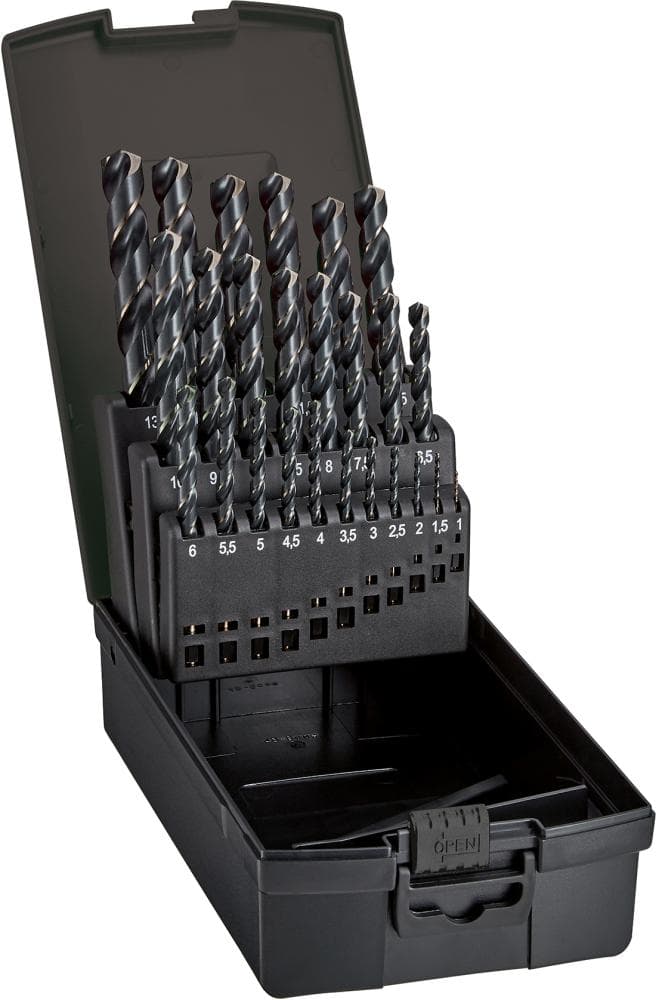 Set burghie elicoidale HSS Bronce, DIN 338, 1,0-10,0 mm, pas 0,5 mm, 19 buc, FORTIS
