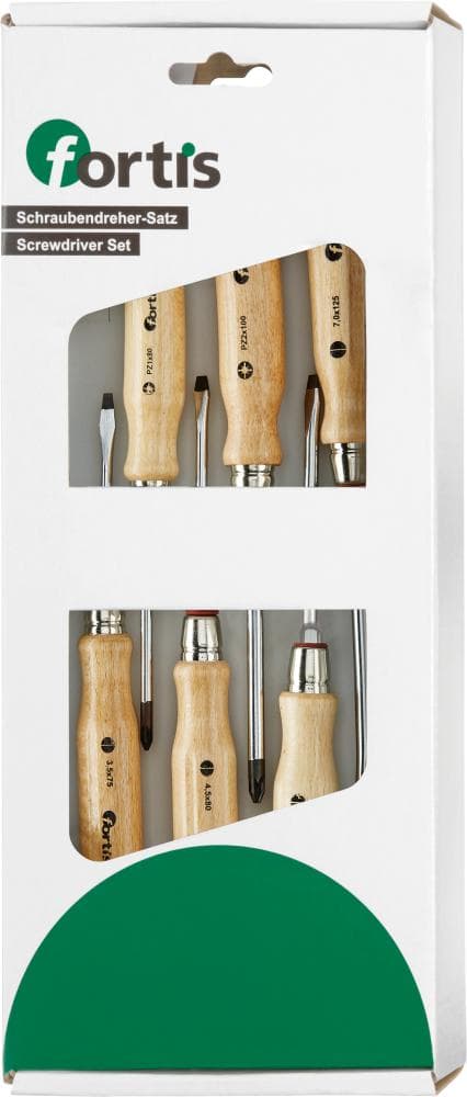 Set 6 șurubelnițe drepte și PZ, mâner lemn, FORTIS