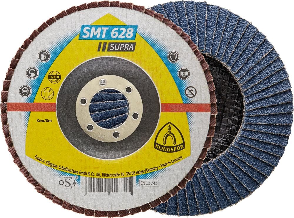 Disc lamelar drept pentru oțel și inox, 125 mm, granulație 40, corindon-zirconiu, KLINGSPOR