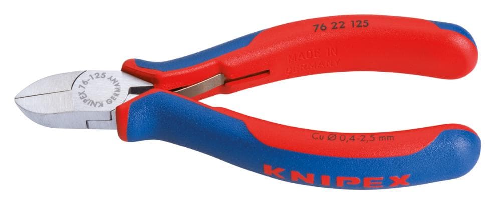 Clește cu tăiș lateral pentru electromecanică, 125 mm, cap rotund polisat, mânere bicomponent, arc deschidere, 76 22 125, KNIPEX