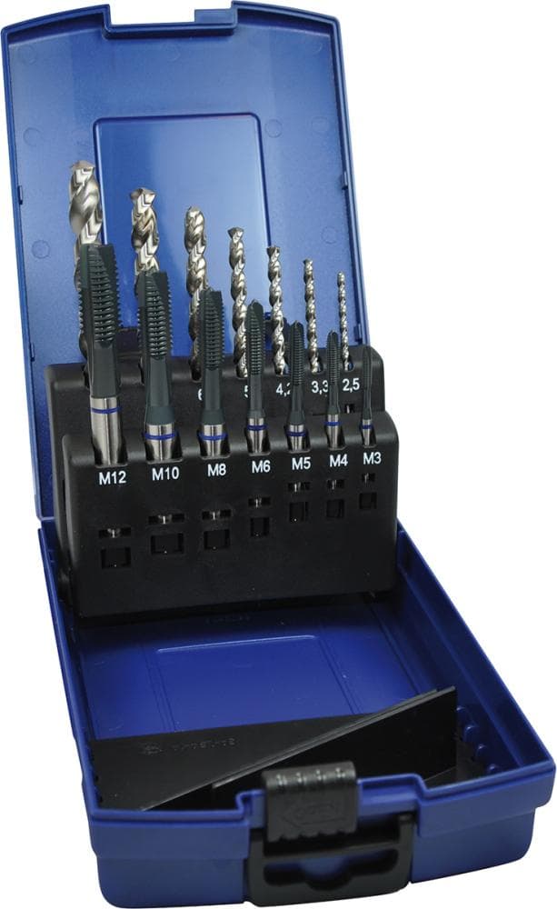 Set tarozi de mașină HSS-E pentru găuri străpunse, M3-M12, cu burghie, tratat cu abur, FORUM