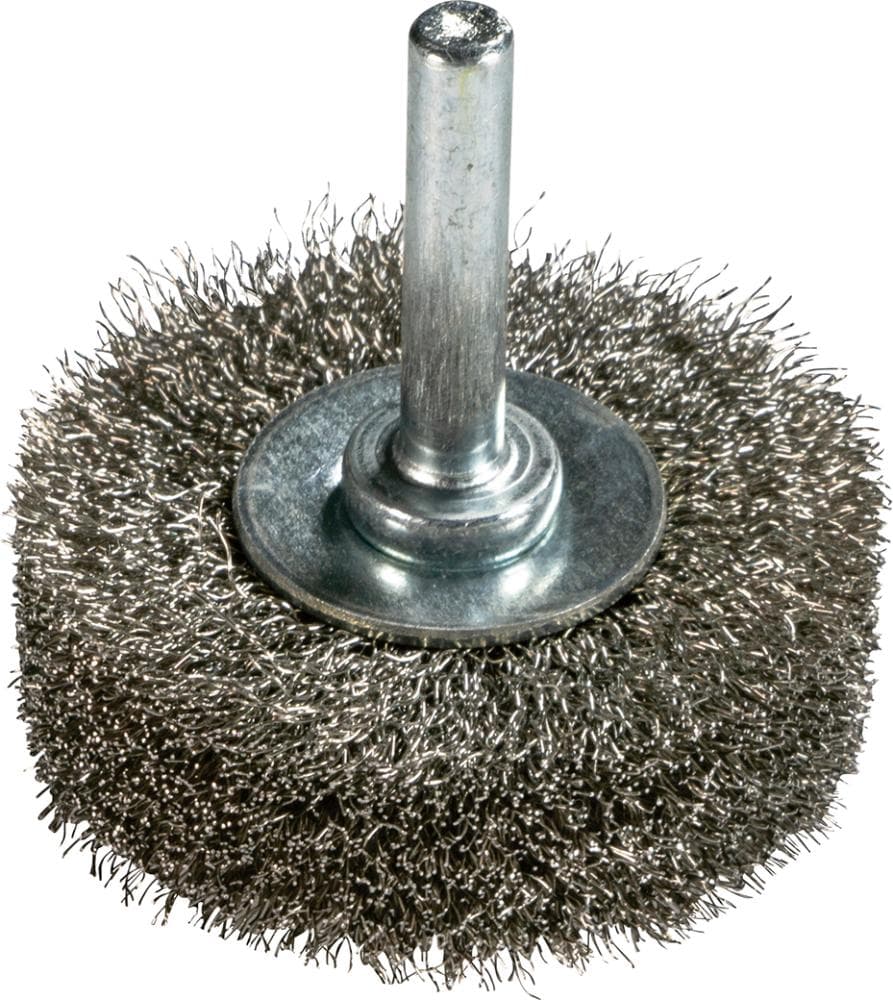 Perie de sârmă din inox V4A, rotundă, cu coadă 6mm, diam. 50mm, sârmă ondulată 0.2mm, ZEINTRA