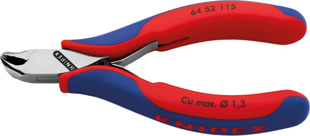 Clește cu tăiș frontal pentru electroniști, 115 mm, cap scurt, îndoit 27°, 64 52 115, KNIPEX