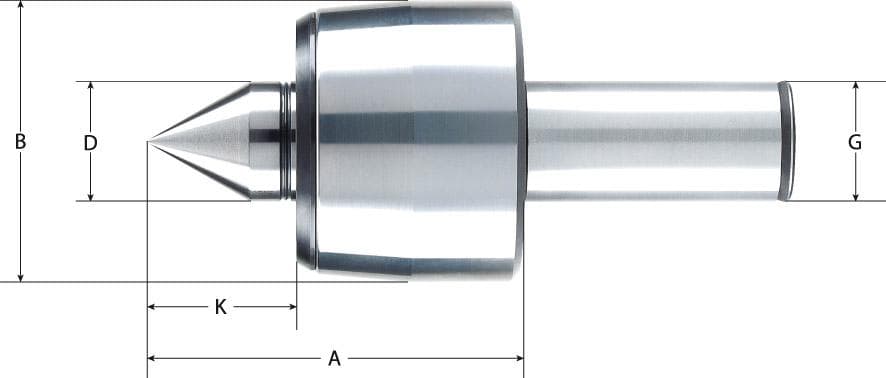 Vârf de centrare rotativ Pro, Ø43mm, coadă cilindrică 20mm, A58mm, 1316054, RÖHM