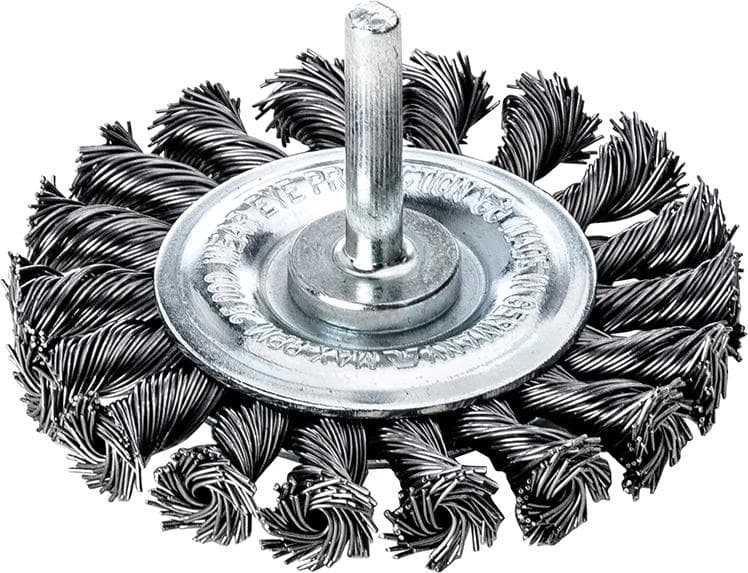 Perie de sârmă din inox, rotundă, cu coadă 6 mm, diam. 75 mm, sârmă 0,5 mm răsucită, Lessmann