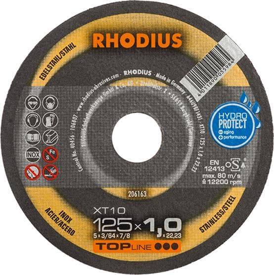 Disc de tăiere pentru inox, 115x1,0 mm, drept, TOPLINE, RHODIUS