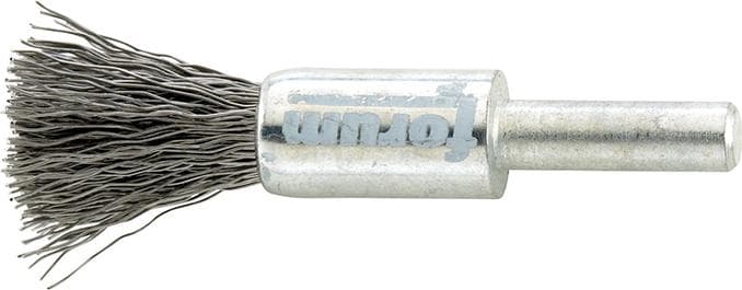 Perie de sârmă din inox tip pensulă, Ø perie 10 mm, coadă 6 mm, sârmă ondulată 0,3x20 mm, FORUM